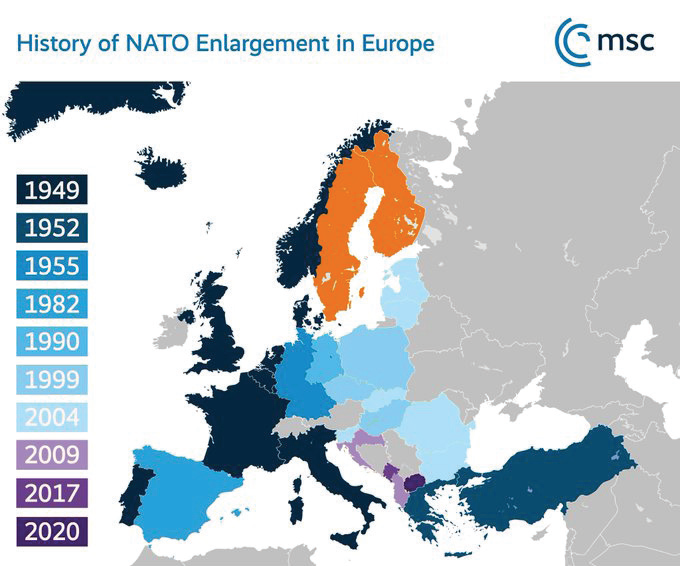 Figura 1: Expansão da OTAN na Europa. Fonte: Munich Security Conference (2022).